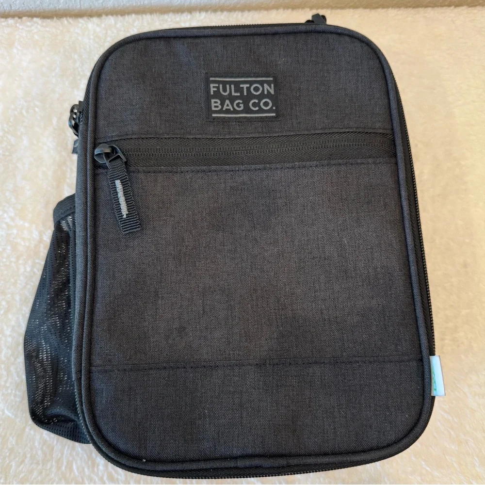 Fulton Bag Co Upright Black/Gray Lunch Bag w/Hard Interior | Water Bottle Holder
